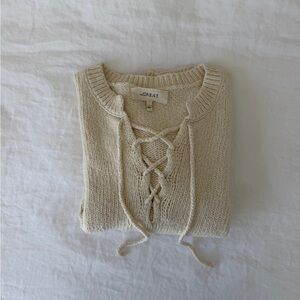 THE GREAT. Cream Lace-Up Knit Sweater